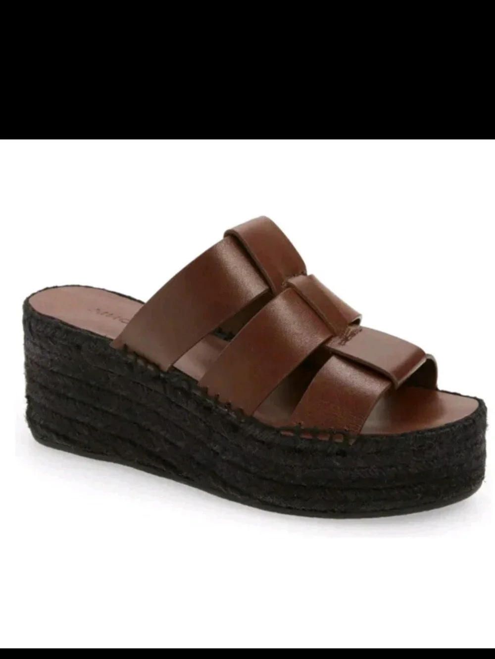 Vince Mahogany Leather Espadrille Platform Wedge Slide Sandals - Size 9M